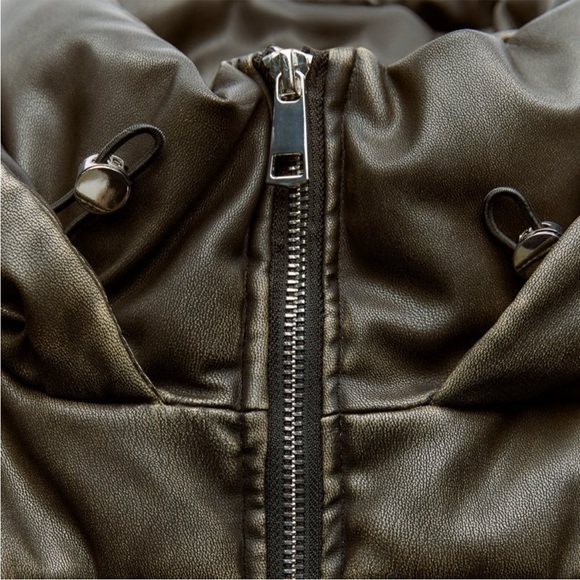 Zara Faux Leather Cropped Puffer Anorak - Picture 6 of 8